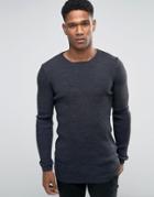 Asos Longline Muscle Fit Ribbed Sweater - Navy