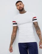 Asos Design Muscle T-shirt With Contrast Sleeve Panels In White - White