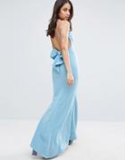 City Goddess Fishtail Maxi Dress With Bow Back Detail - Blue
