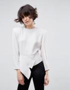 Asos White Asymmetric Top With Shoulder Pads - Cream