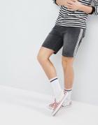 Asos Design Denim Shorts In Slim Washed Black With Checkerboard Stripe - Black