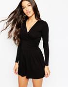 Asos Jersey Ruched Wrap Front Romper - Black