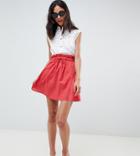 Asos Design Tall Cotton Mini Skater Skirt With Pockets - Red