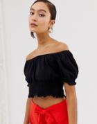 Monki Cropped Bardot Top In Black