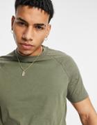 Asos Design Organic Blend Cotton Raglan T-shirt With Crew Neck In Khaki-green