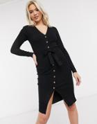 Brave Soul Dallio Button Down Sweater Dress In Rib-black