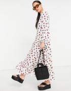 Vintage Supply High Neck Maxi Smock Dress In White Fruit Print