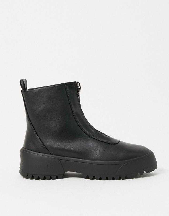 Asos Design Azure Chunky Front Zip Boots In Black