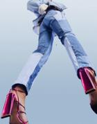 Asos Design Mid Rise '90s' Straight Leg Jean In Blue Patchwork-blues