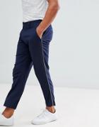 Asos Design Skinny Smart Pants In Navy With Piping - Navy