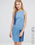 Vero Moda Tall Patchwork Denim Dress - Mid Denim Blue