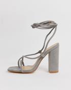 Public Desire Betty Gray Ankle Tie Toe Loop Heeled Sandals - Gray