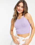 Lola May Fluffy Knit Cami Crop Top In Lilac-purple