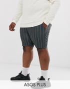 Asos Design Plus Jersey Skinny Shorts In Pinstripe-gray