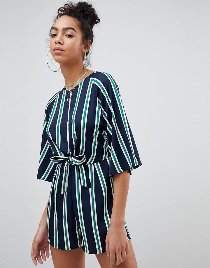 Missguided Stripe Tie Front Romper - Multi