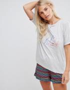 Oasis Pyjama T-shirt With Slogan Print In Off White - White