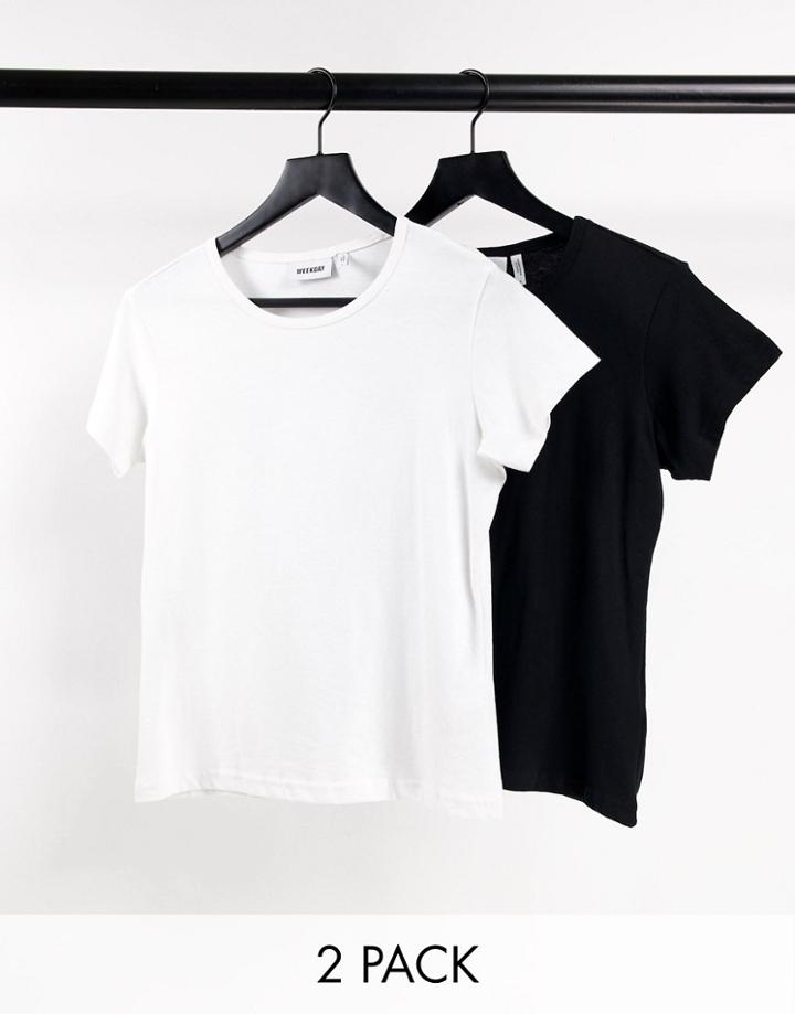Weekday Fave Organic Cotton 2 Pack Fitted T-shirt In Black And White-multi