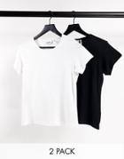Weekday Fave Organic Cotton 2 Pack Fitted T-shirt In Black And White-multi