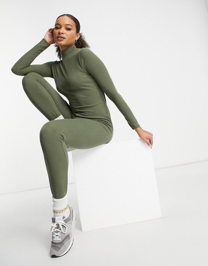 I Saw It First Roll Neck Open Back Jumpsuit In Khaki-green
