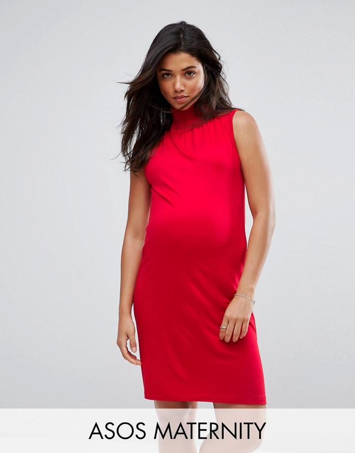 Asos Maternity Shift Dress With Shirred Neck - Red