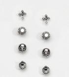Asos Design Mixed Stud Earring Pack With Skull And Cross In Burnished Silver - Silver