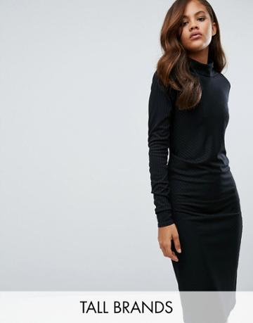 Re: Dream Tall Twist Knit Dress With Gathered Side - Black