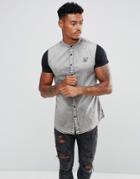 Siksilk Muscle Denim Shirt With Jersey Sleeves - Gray