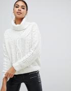 Boohoo Cable Knit Roll Neck Jumper In Cream - Cream