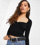 Asos Design Petite Sweetheart Top With Ruched Bust With Long Sleeve In Black