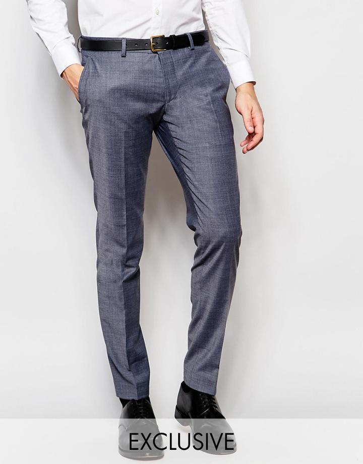 Number Eight Savile Row Exclusive Melange Suit Trousers With Stretch In Skinny Fit - Gray