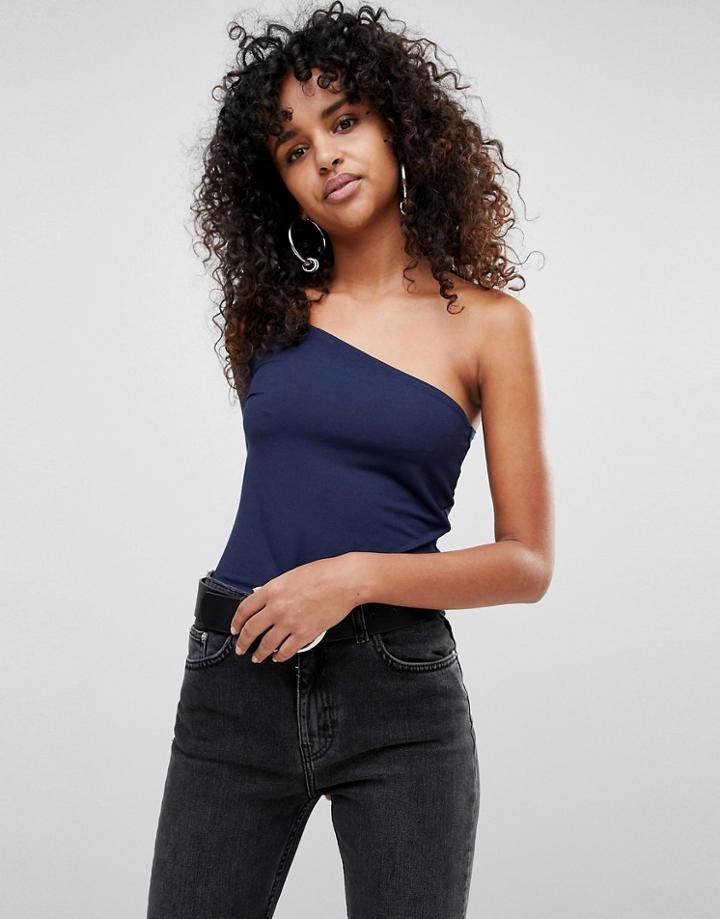 Monki One Sleeve Top - Navy