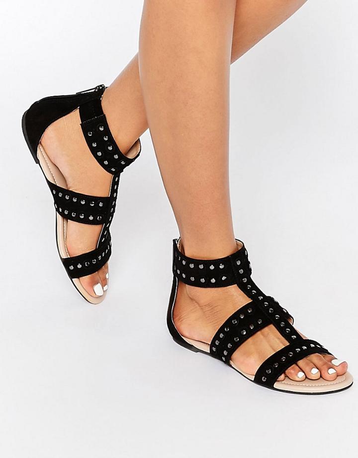 Carvela Bounce Stud Gladiator Flat Sandals - Black Synthetic