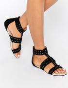 Carvela Bounce Stud Gladiator Flat Sandals - Black Synthetic