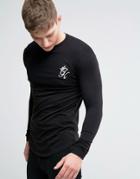 Gym King Long Sleeve Logo Tee In Muscle Fit - Black