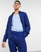 Asos Design Smart Harrington Jacket In Pique Cobalt Blue-blues