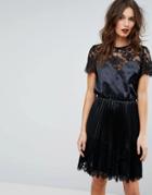 Y.a.s Satin Dress With Lace Detail - Black