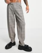 Asos Design Oversized Tapered Pants In Brown Check