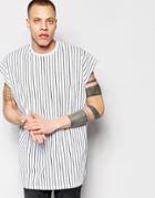 Asos Super Oversized Sleeveless T-shirt In Vertical Stripe In White - White