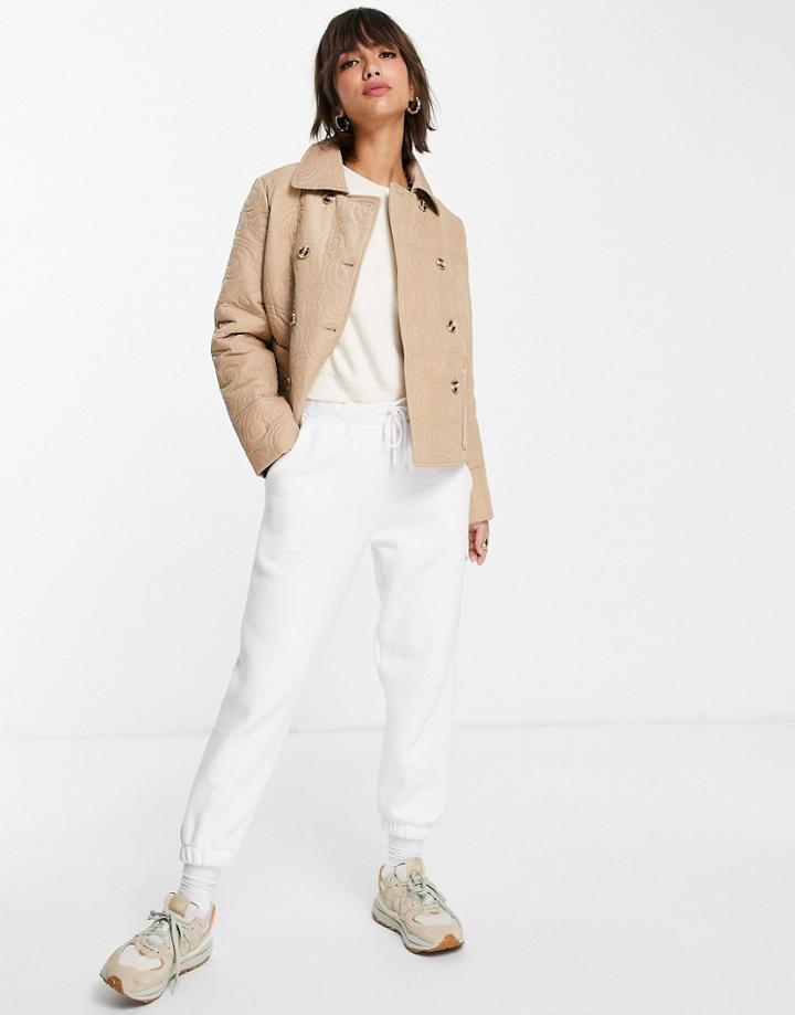 Fashion Union Double Breasted Short Quilted Jacket In Camel-neutral