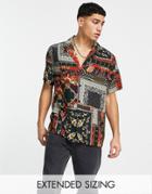 Asos Design Relaxed Deep Revere Shirt In Patchwork Baroque Print-multi