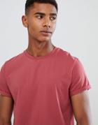 Asos Design T-shirt With Roll Sleeve In Red - Red