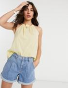 Vero Moda Sleeveless Top With High Neck In Seersucker Yellow Stripe