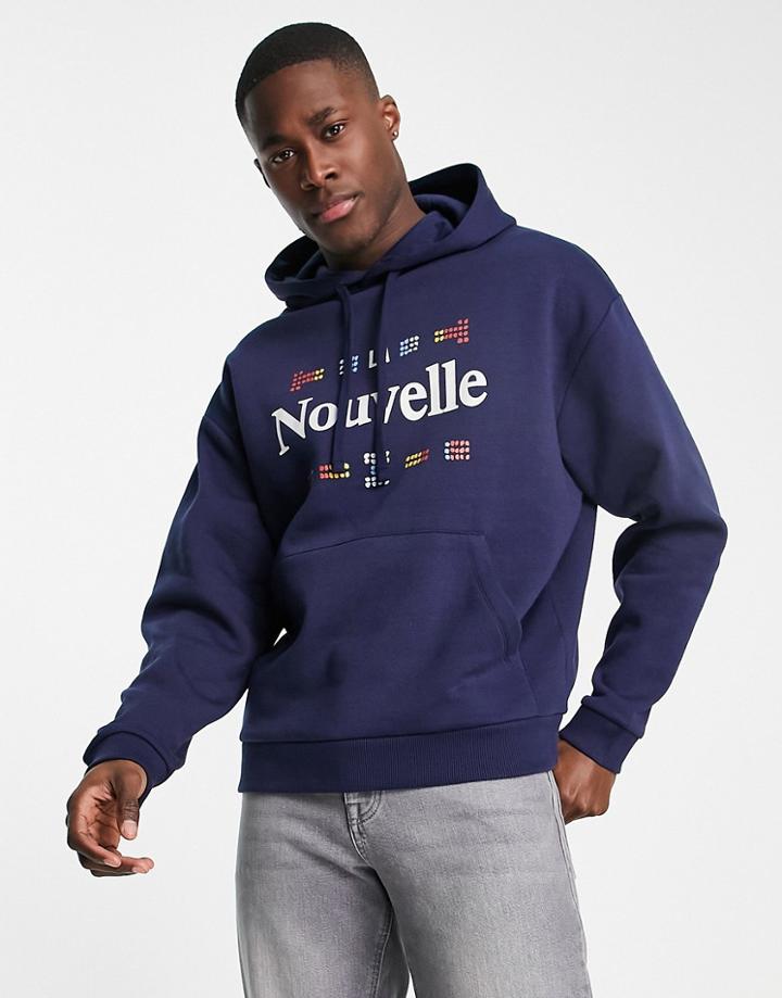Asos Design Oversized Hoodie In Navy With City Chest Embroidery