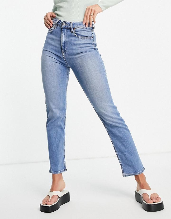 Asos Design High Rise Sassy Cigarette Jeans In Bright Wash-blues