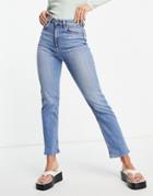Asos Design High Rise Sassy Cigarette Jeans In Bright Wash-blues