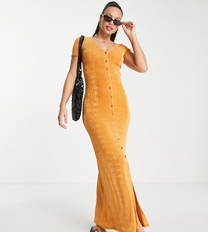 Asos Design Tall Short Sleeve Slinky Shirt Maxi Dress In Rust-copper