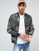 Pull & Bear Bomber Jacket In Camo Print - Green