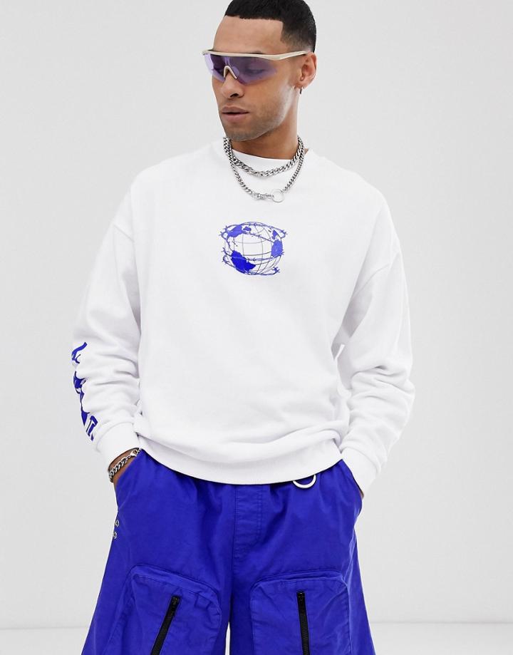 Asos Design Oversized Sweatshirt With World Print In White
