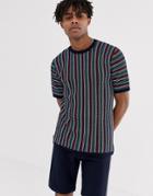 Asos Design Knitted Two-piece T-shirt With Zig Zag Stripe In Navy - Navy