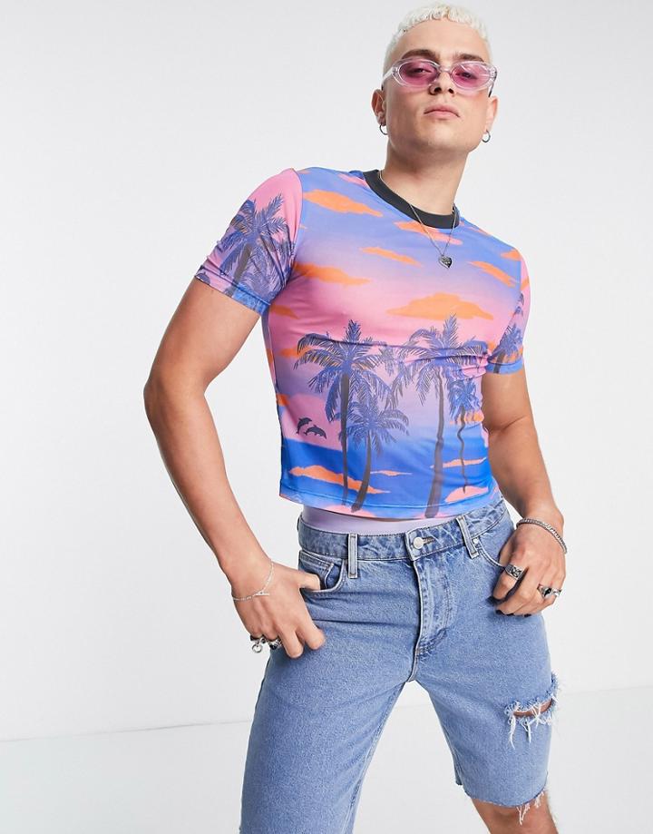 Asos Design Muscle T-shirt In Mesh Print In Recycled Polyester - Multi